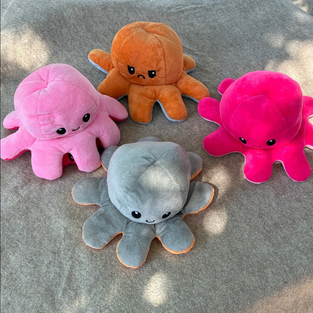 Reversible Octopus Plush Toy - Gray, Pink, Hot Pink & Brown